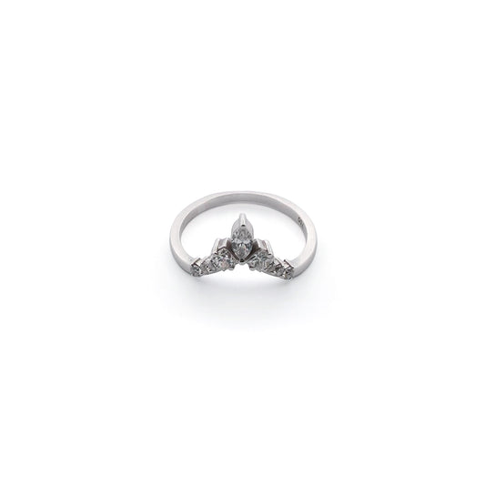 White gold ring with a diamond on a white background