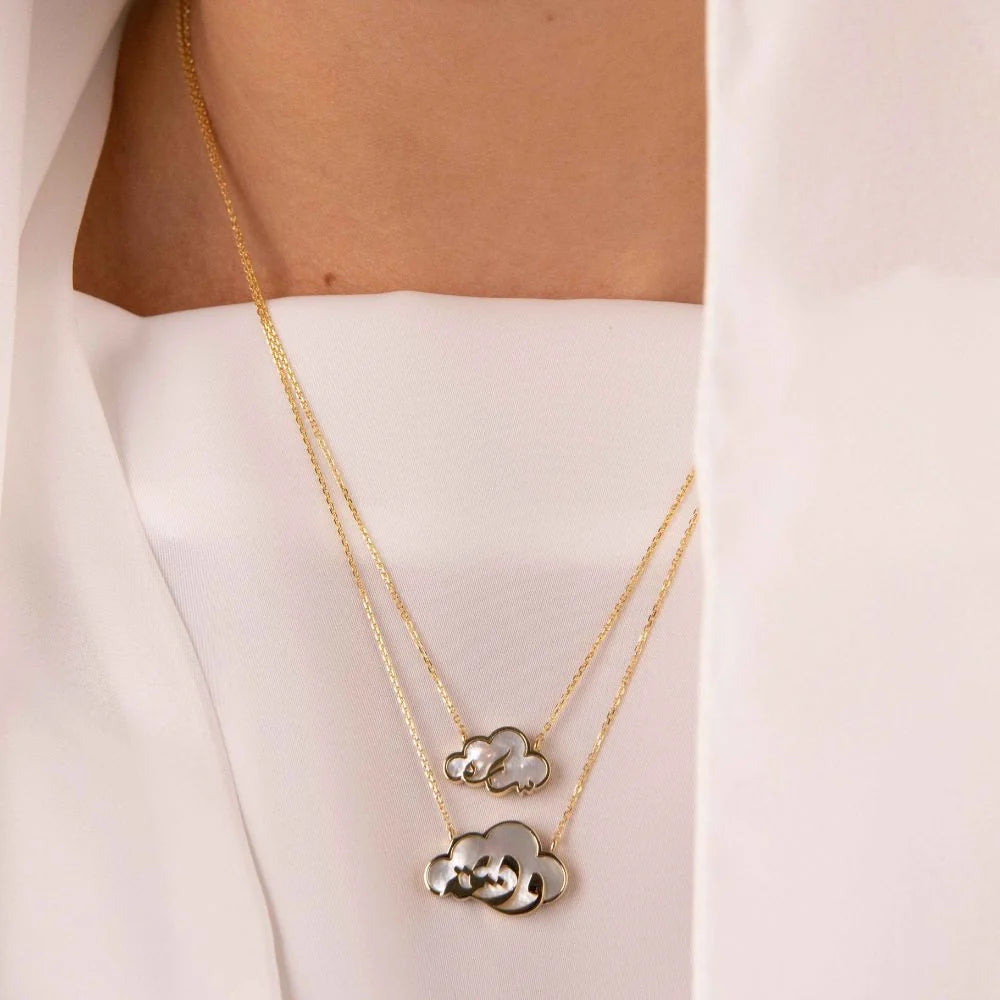 ABALII Cloud Story 18K yellow gold necklace worn