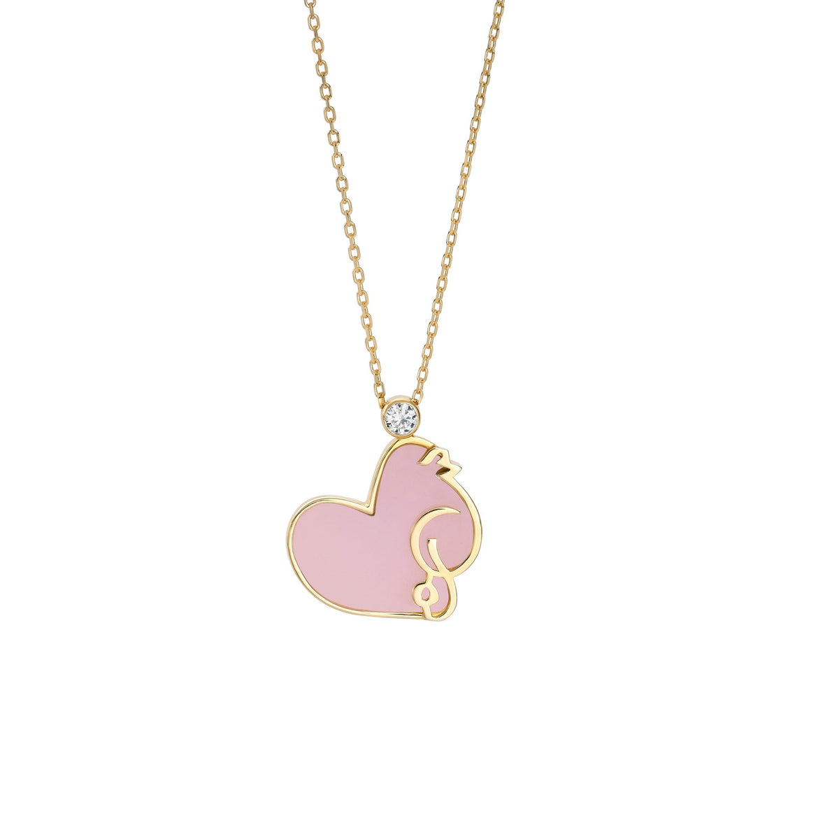 ABALII Heart Story 18K yellow gold rose quartz necklace