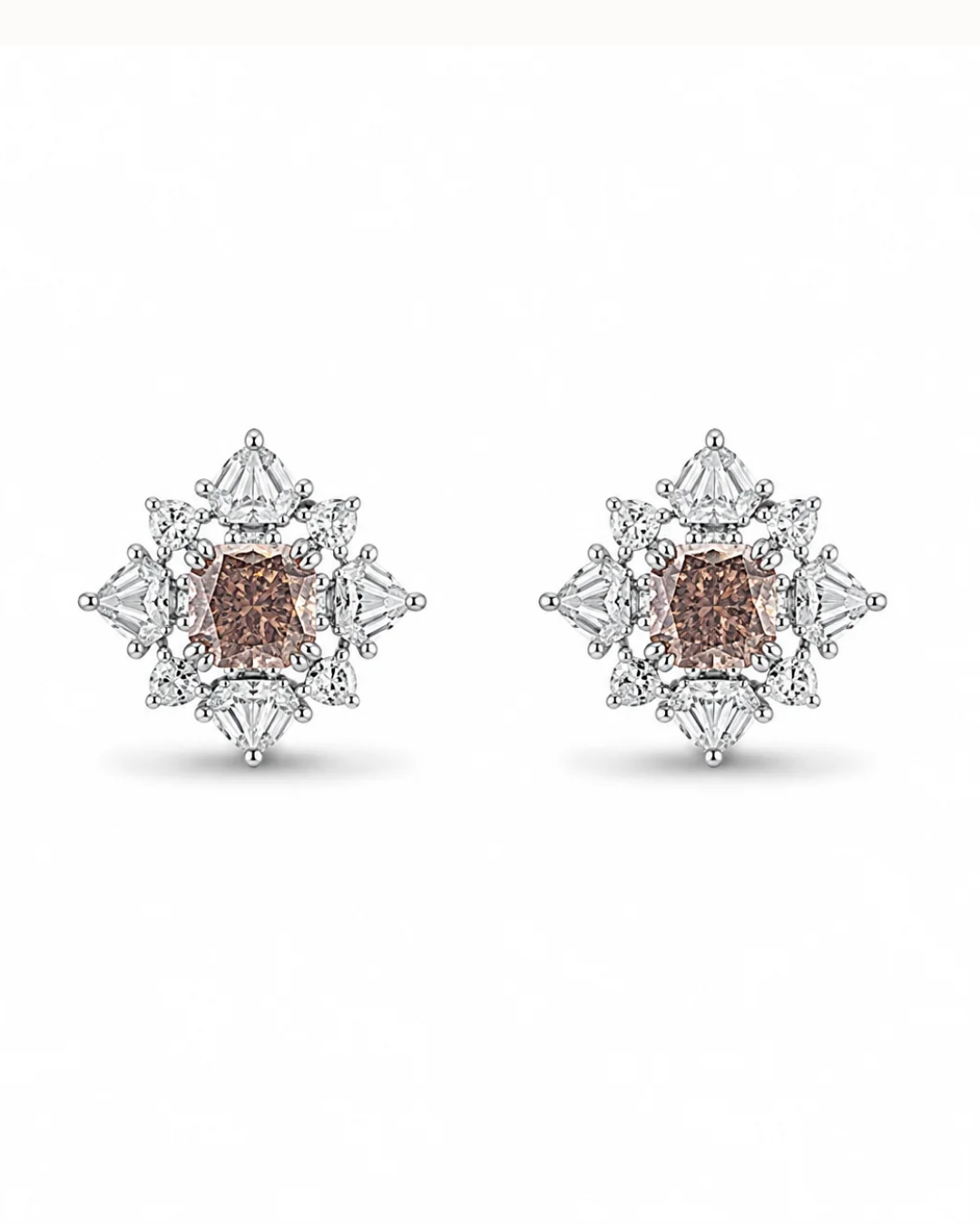 Adrisya aria cushion earrings 18k white gold earrings front view