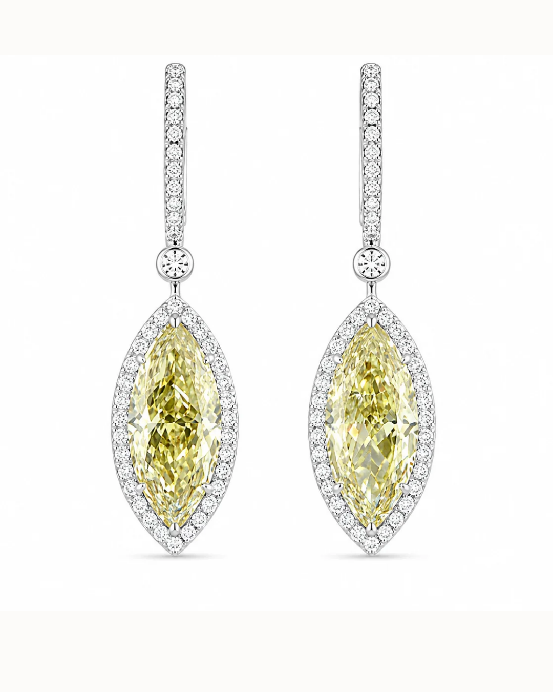 Adrisya soleil marquise drops 18k white gold earrings front view