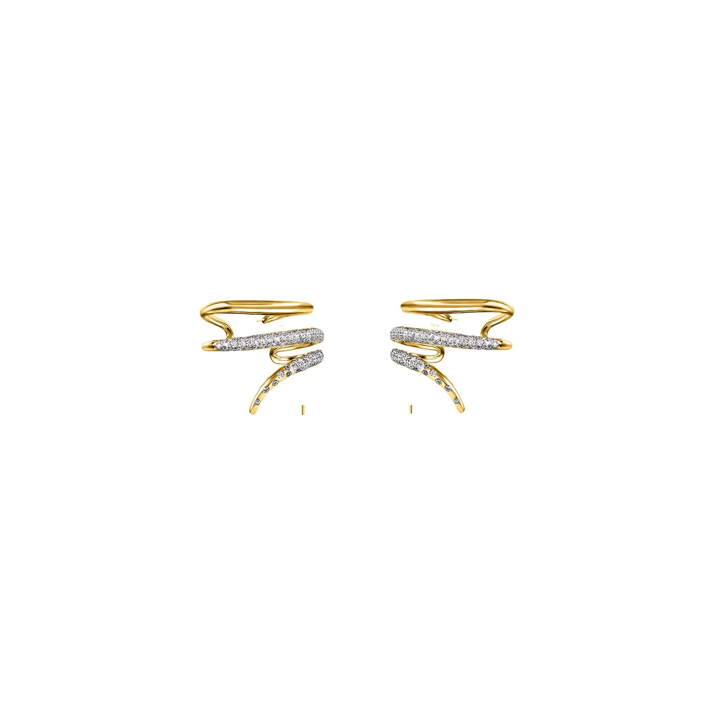 ALLAMI Loria Cuff Earring with Diamond pair in yellow gold on white background