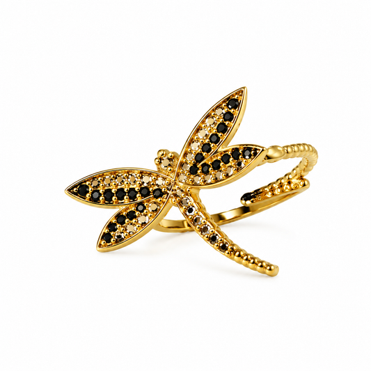 DTopaz Butterfly Ring in 18K gold on a white background