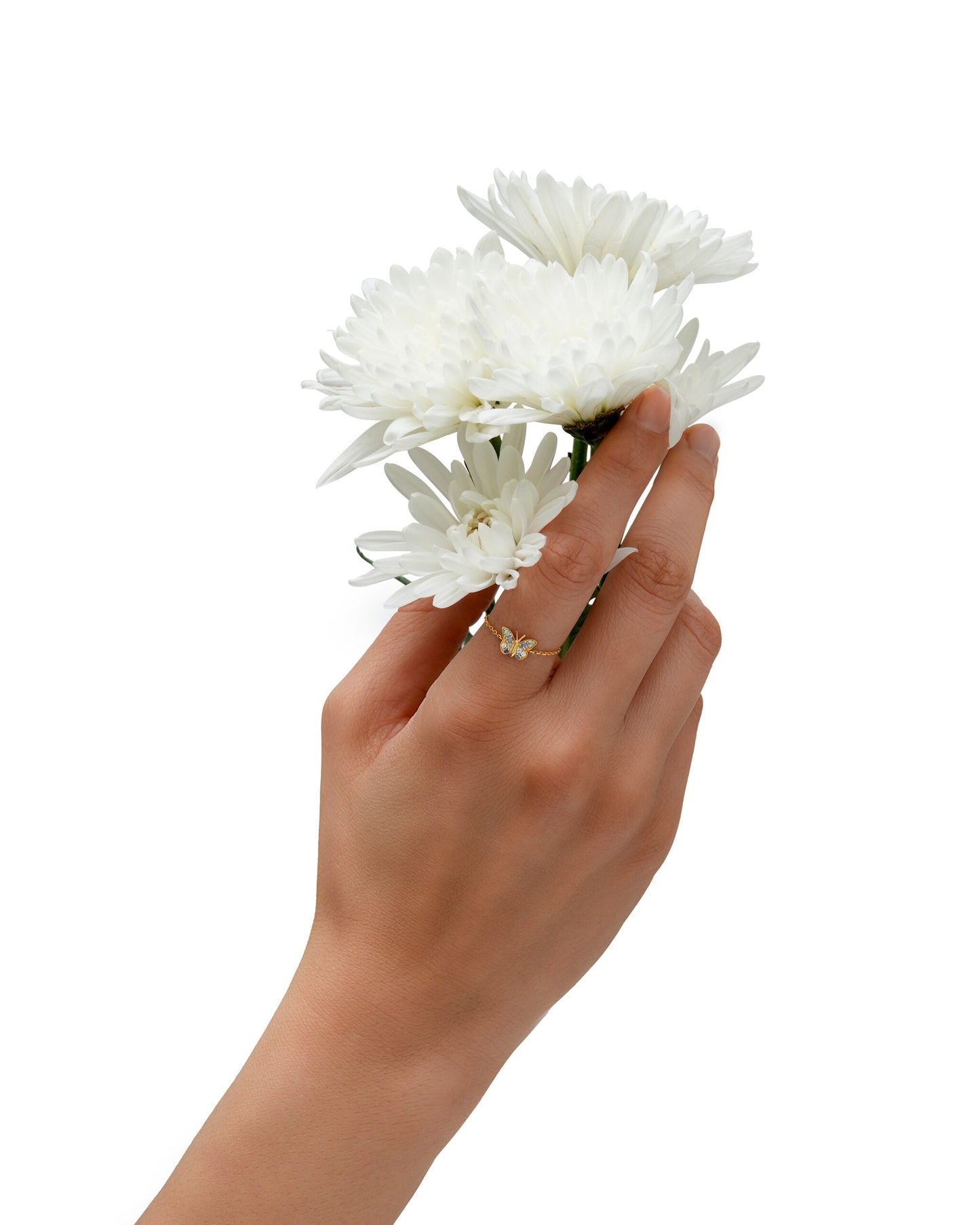 By2wenty5 Butterfly Chain Ring styled on hand