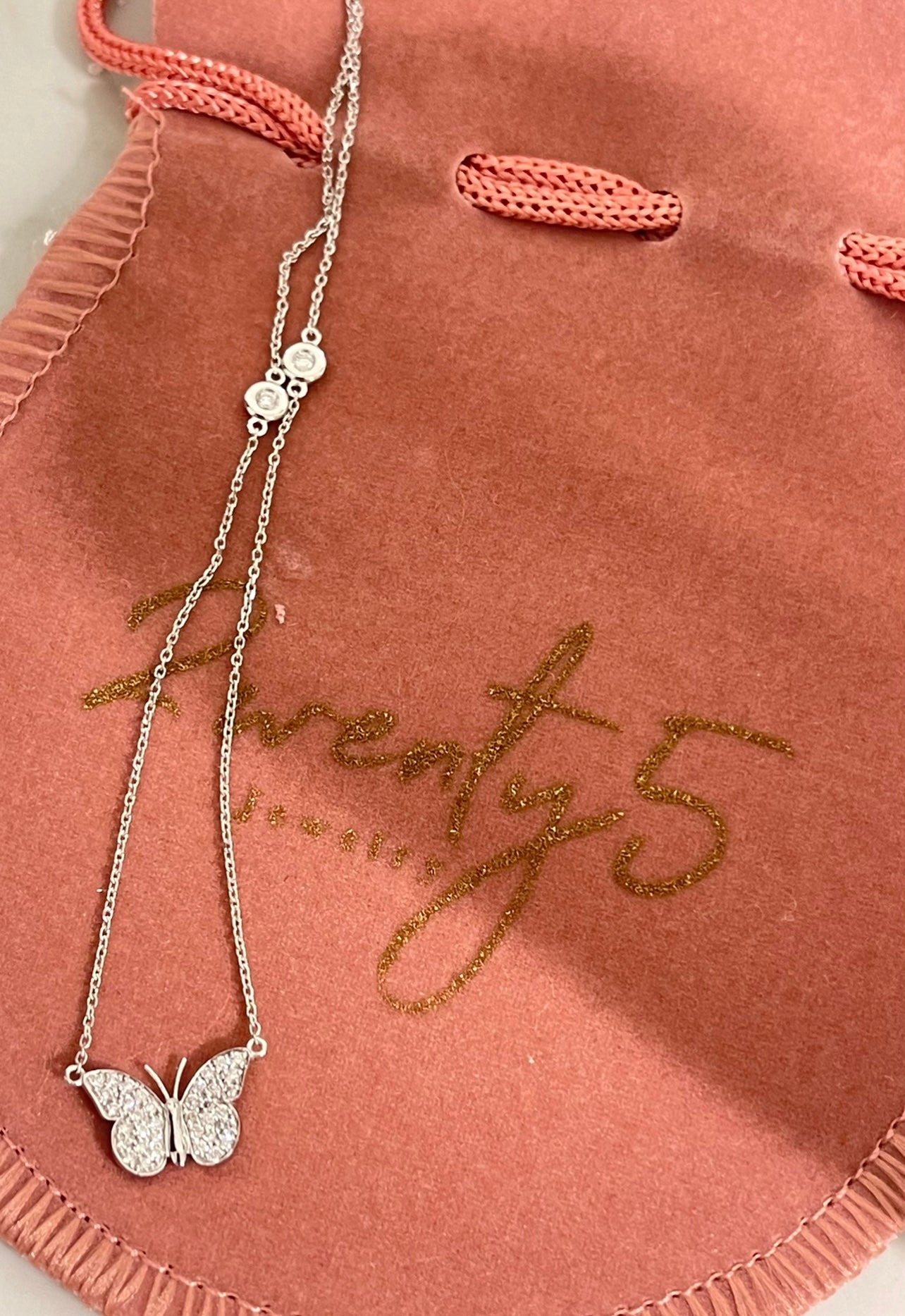 By2wenty5 Butterfly Full Diamond Necklace in 18K white gold with natural diamonds