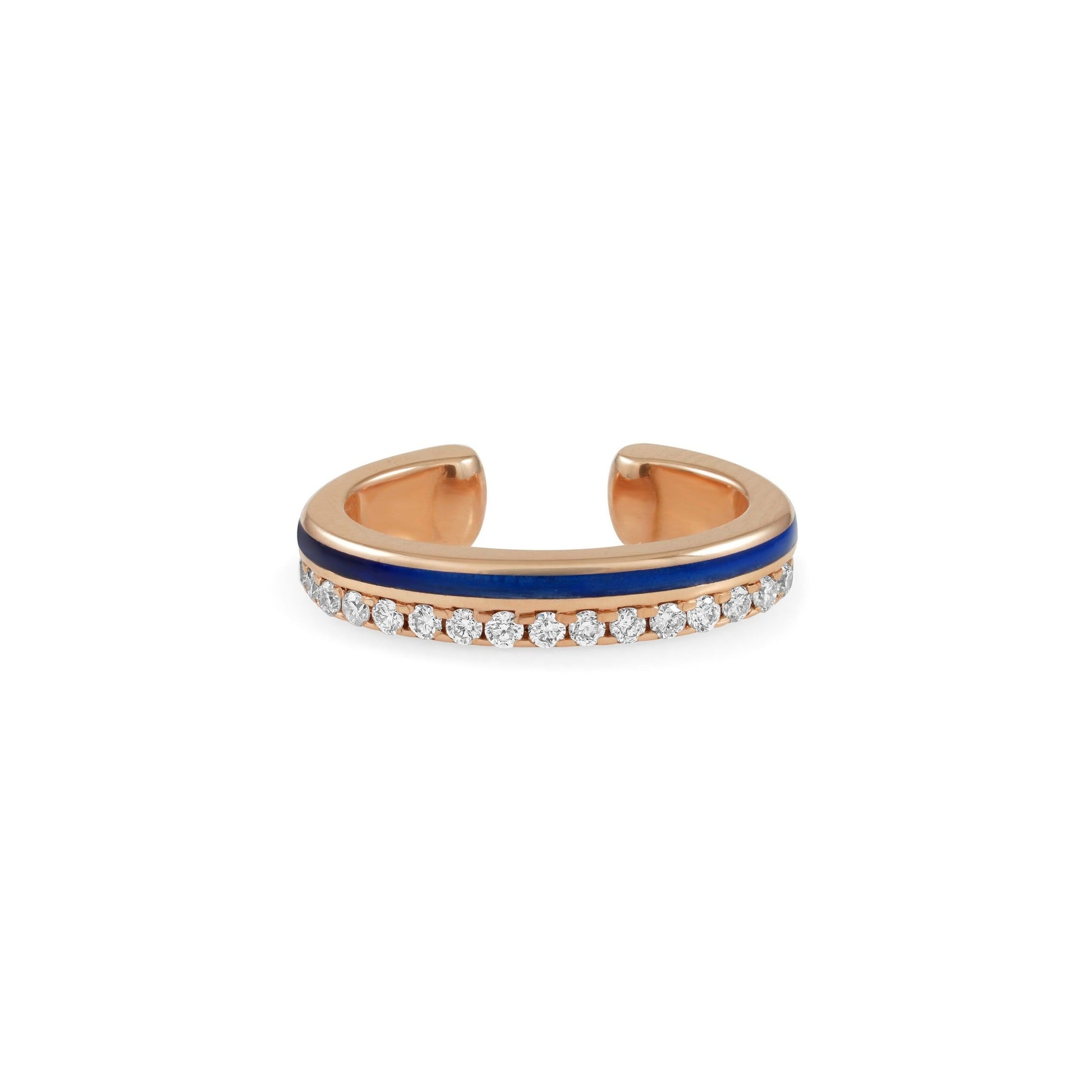 By2wenty5 Enamel Ear Cuff in 18K rose gold with blue enamel and diamonds