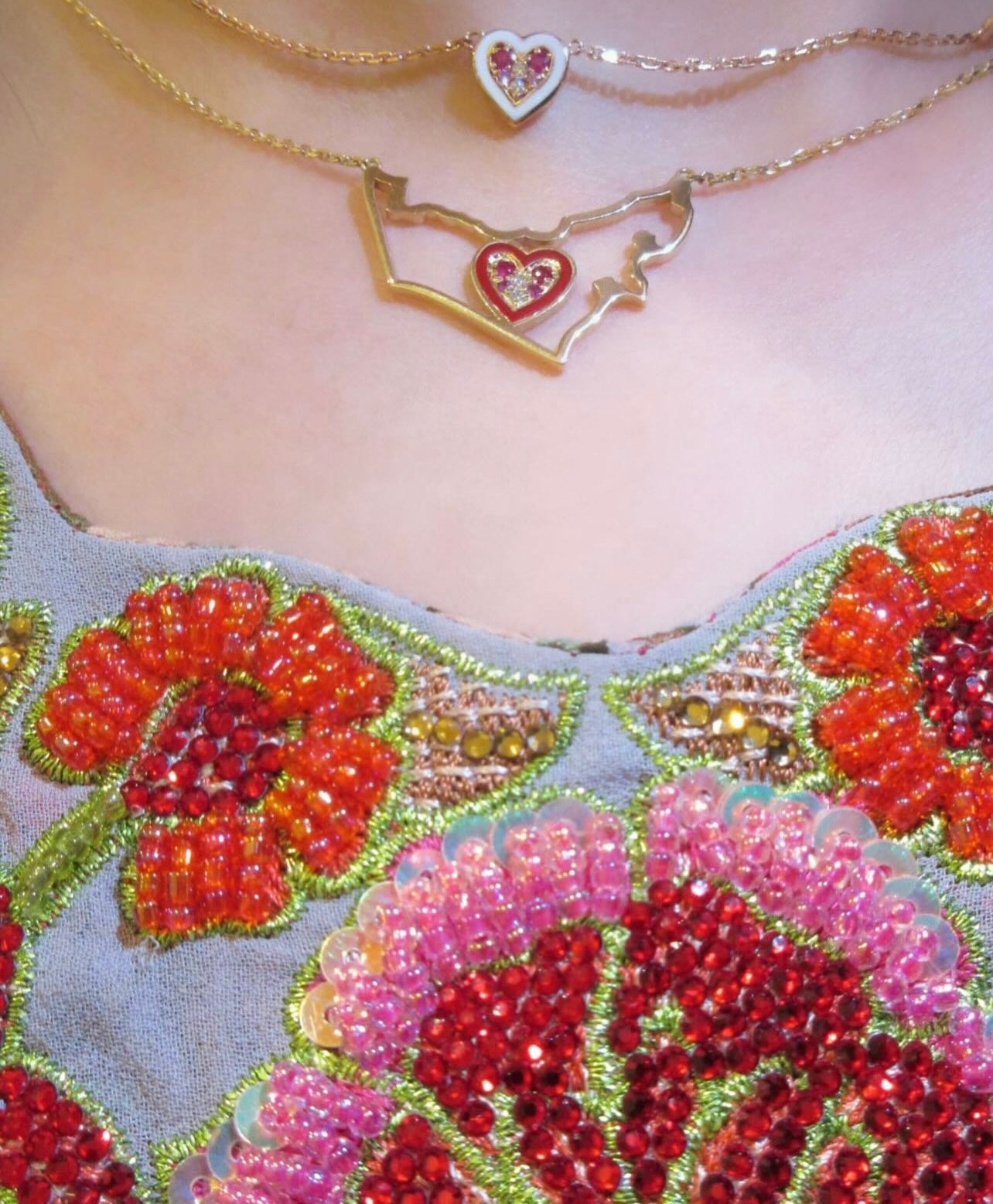 By2wenty5 Heart Choker worn in a layered necklace look
