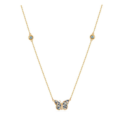By2wenty5 Large Butterfly Necklace in 18K yellow gold with aquamarine, blue sapphire and diamonds