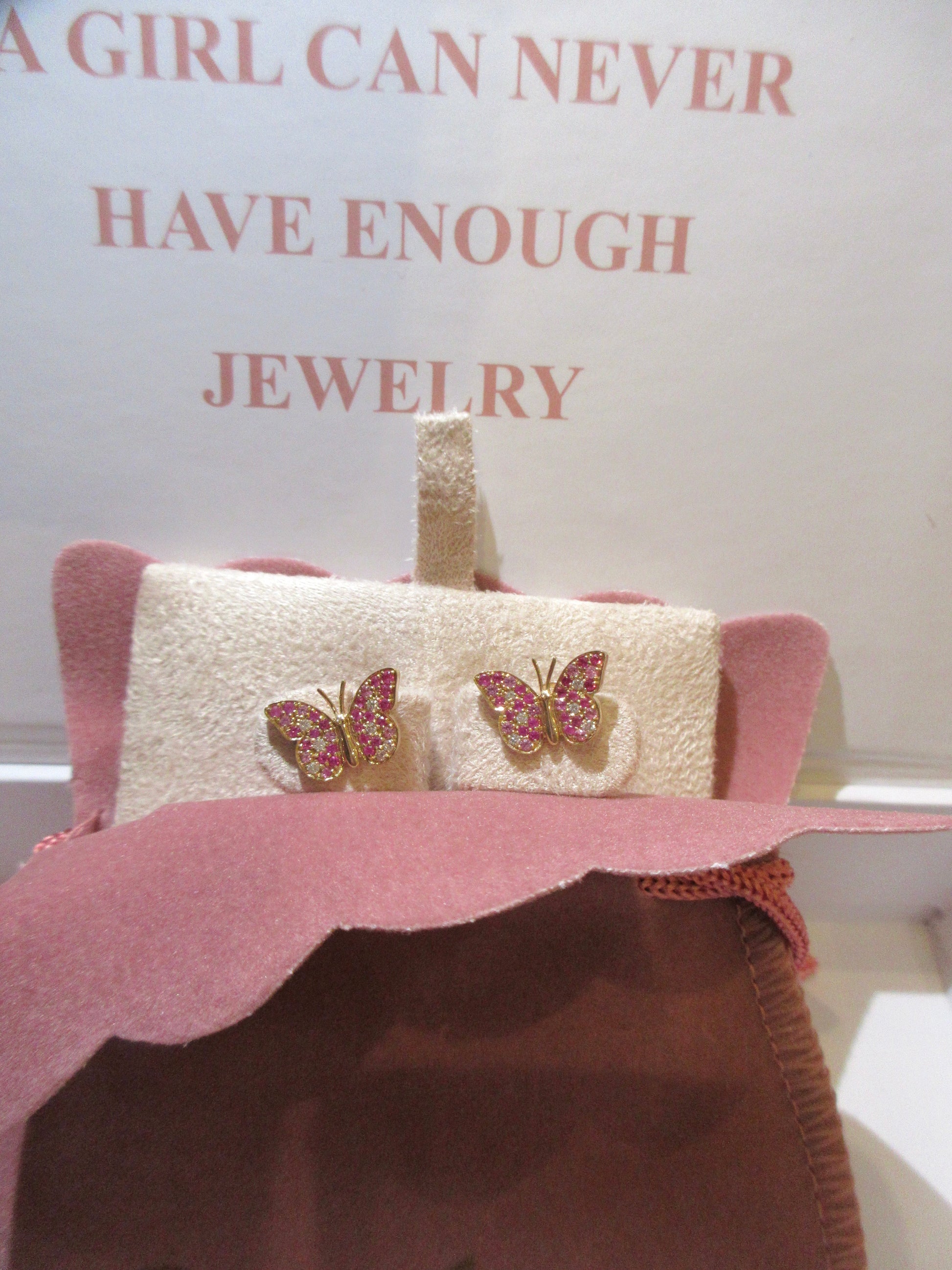 By2wenty5 Large Butterfly Studs displayed on a jewellery stand