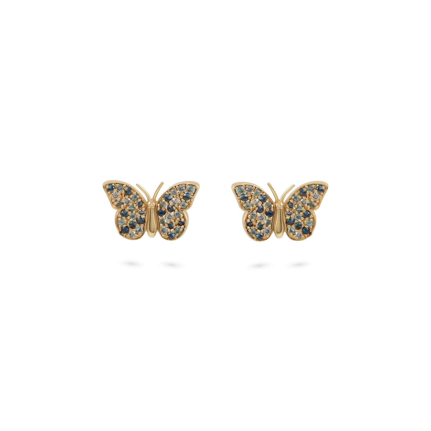 By2wenty5 Large Butterfly Studs in 18K yellow gold with aquamarine, blue sapphire and diamonds