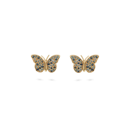 By2wenty5 Large Butterfly Studs in 18K yellow gold with aquamarine, blue sapphire and diamonds