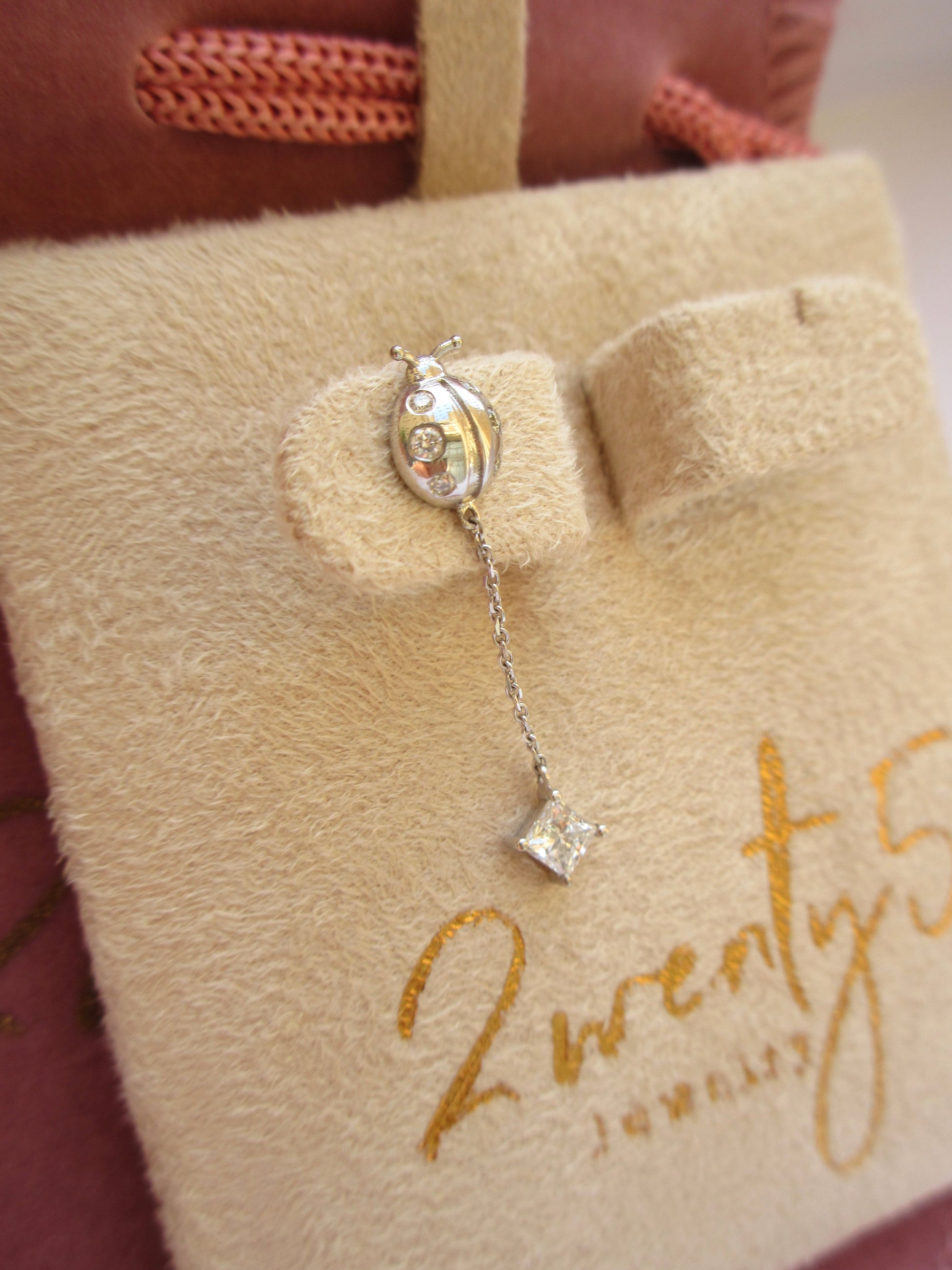 By2wenty5 Multi-Purpose Lady Bug Single Stud in 18K white gold with natural diamonds