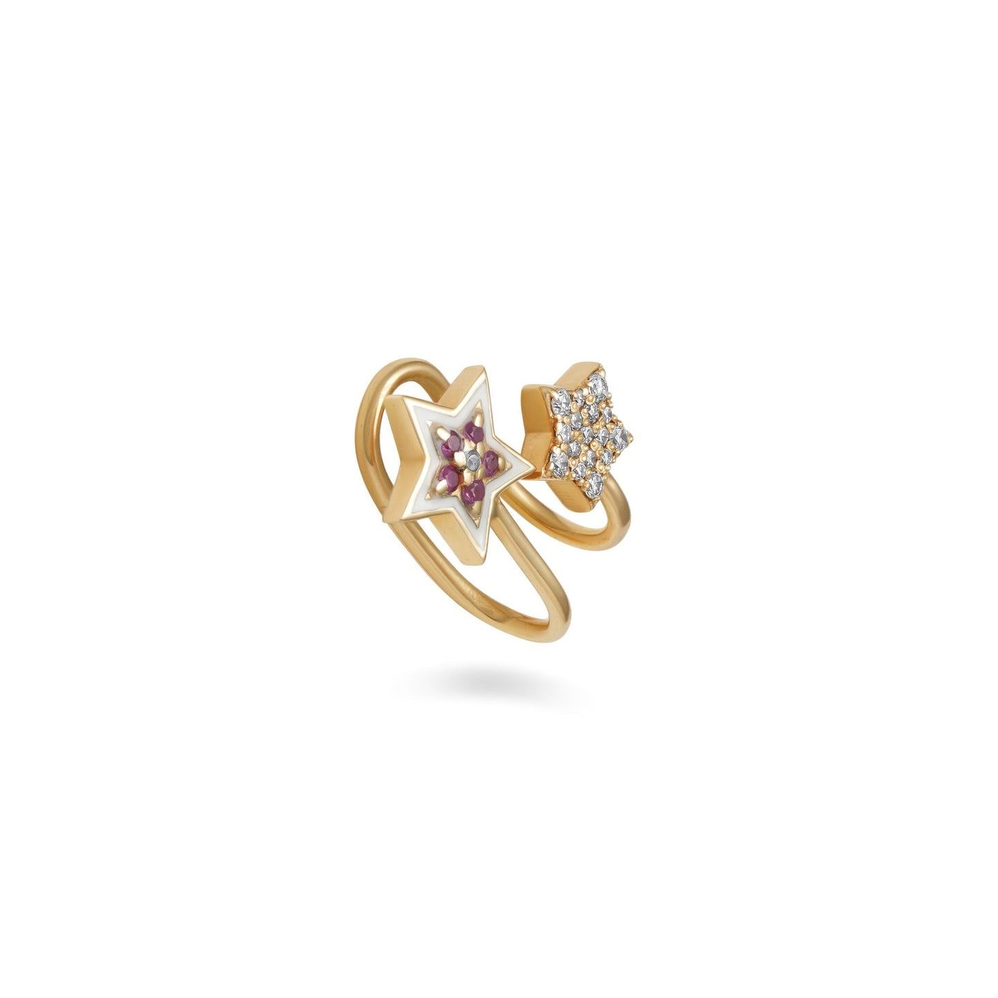 By2wenty5 Star Ear Cuff in 18K yellow gold with diamond, enamel and pink sapphire