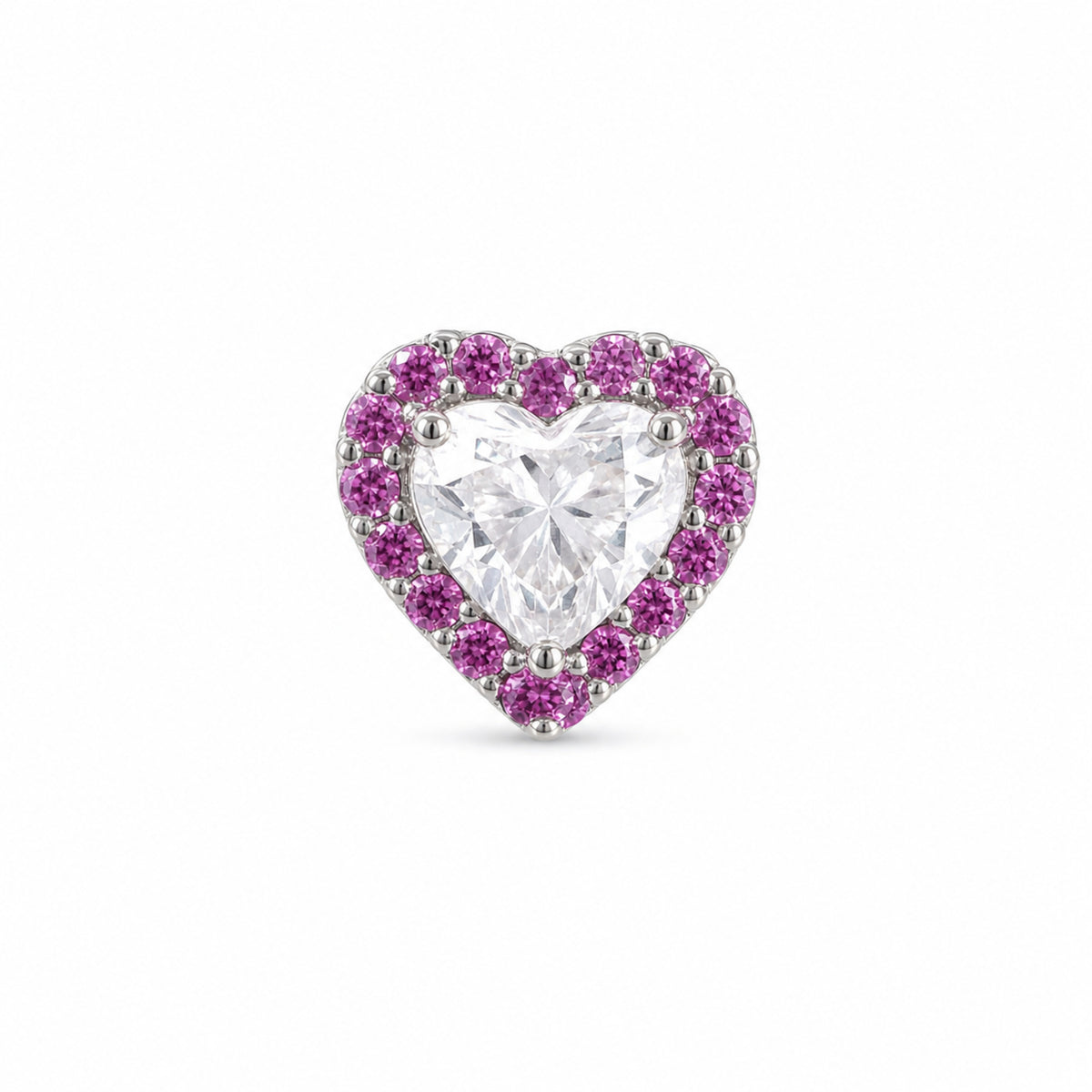 Caleums Love Earrings with ruby and diamond detailing on a white background