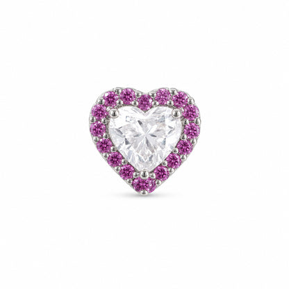 Caleums Love Earrings with ruby and diamond detailing on a white background