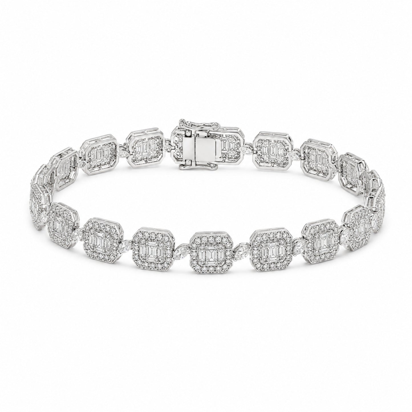 Caleums Mystic Quadrant white gold diamond bracelet on a white background
