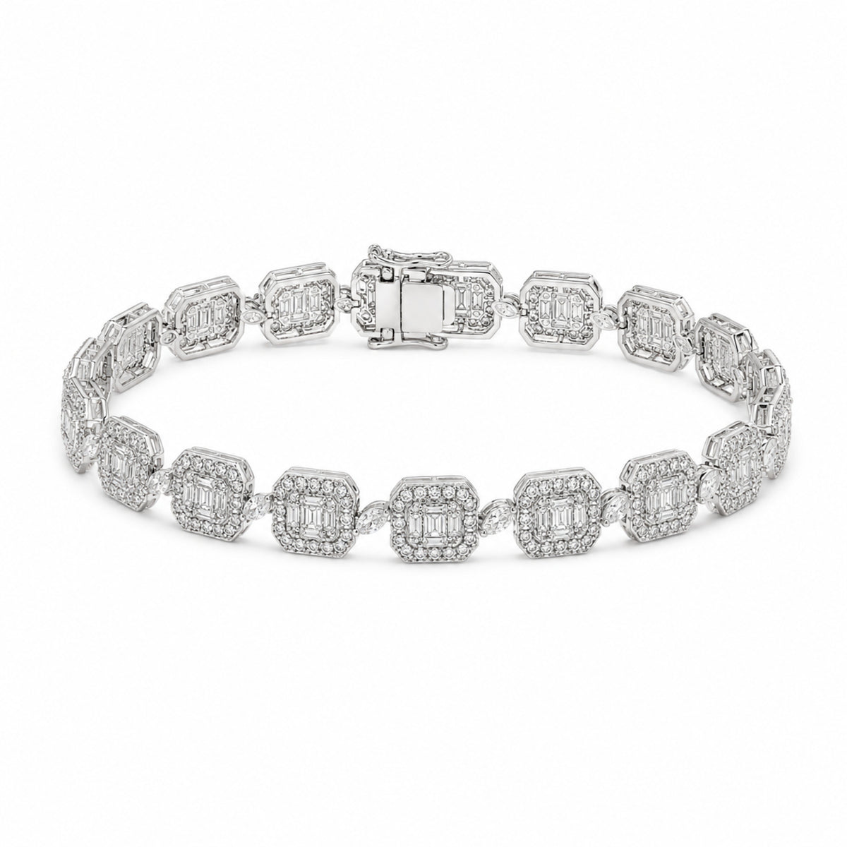 Caleums Mystic Quadrant white gold diamond bracelet on a white background