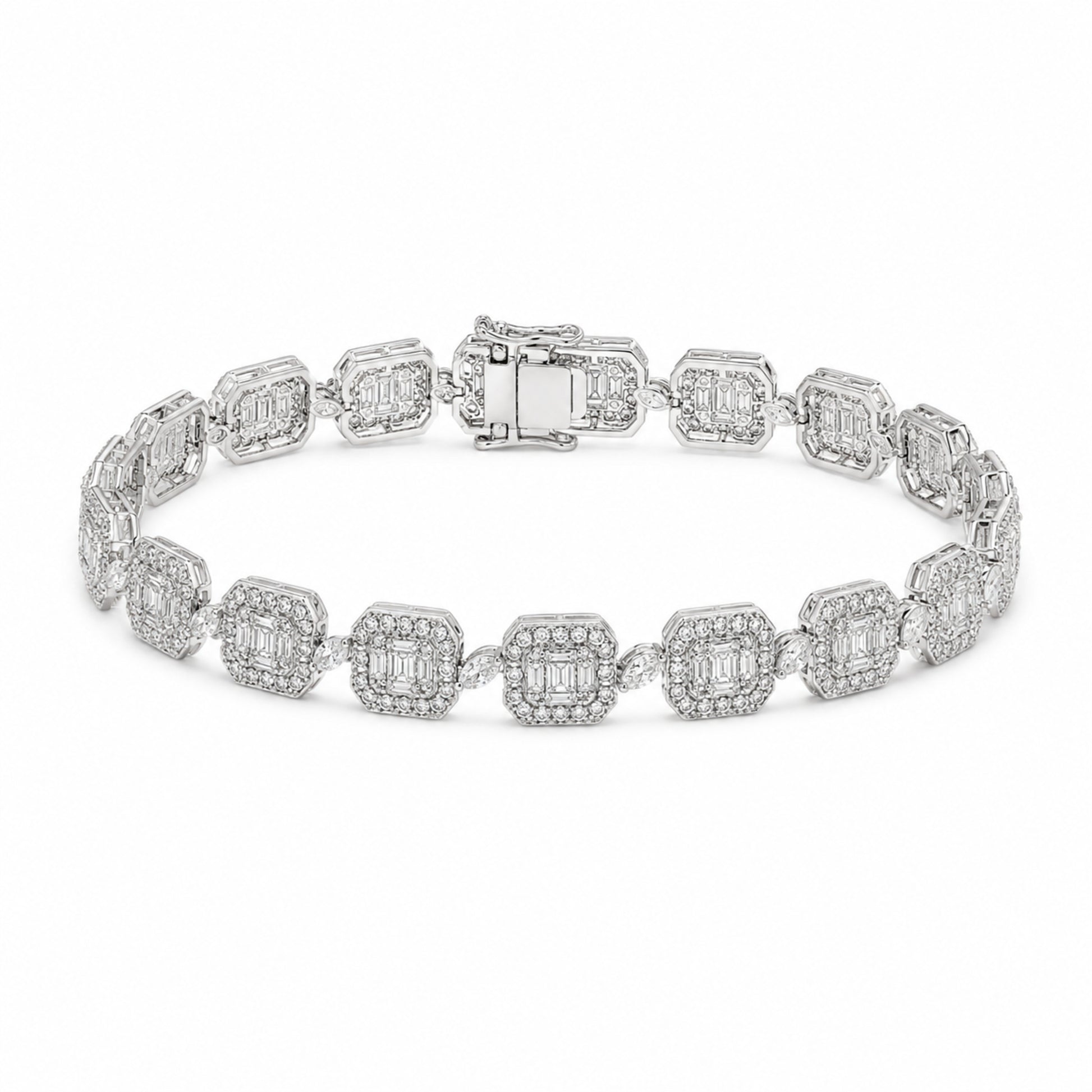 Caleums Mystic Quadrant white gold diamond bracelet on a white background