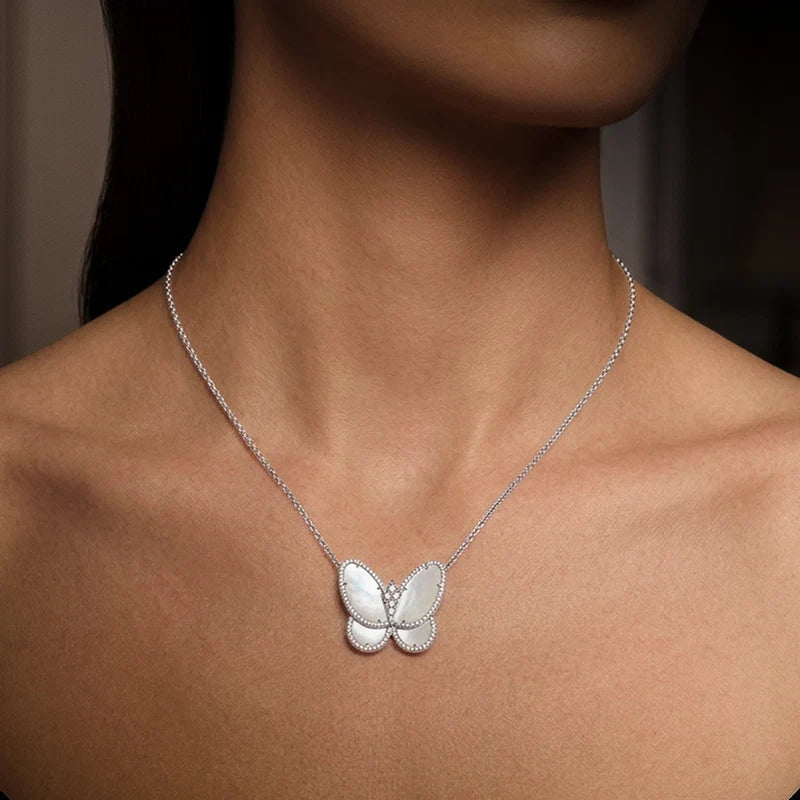 Caleums The Aurelia Butterfly 18K White Gold Necklace