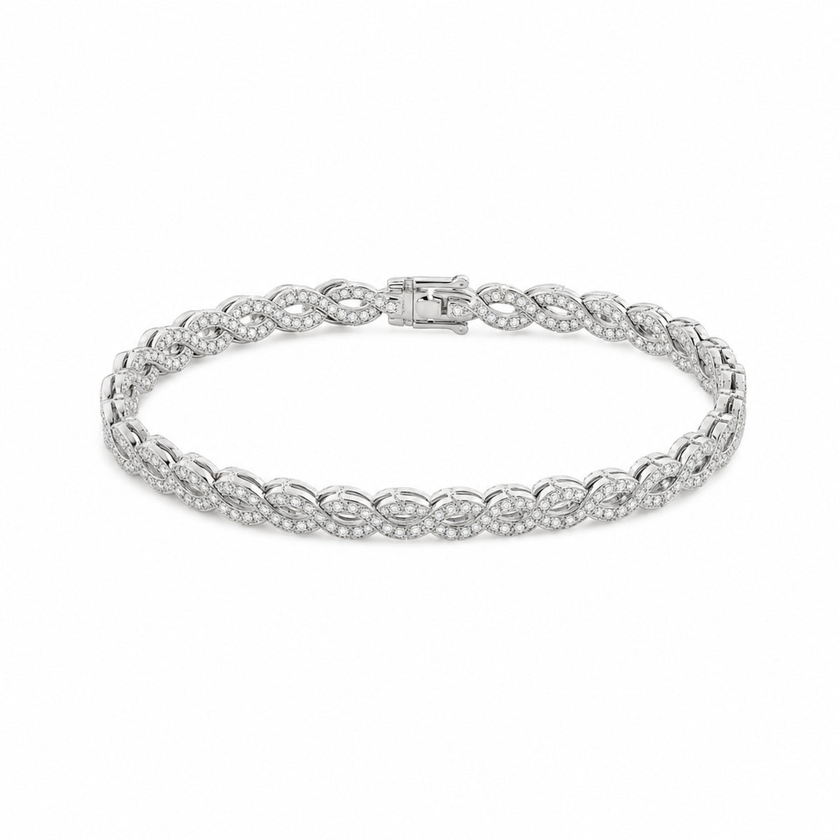Caleums Yin and Yang white gold diamond bracelet on a white background