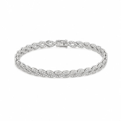 Caleums Yin and Yang white gold diamond bracelet on a white background