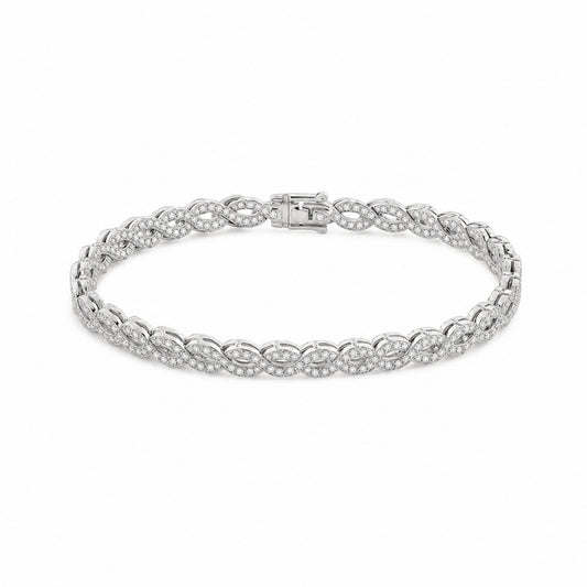 Caleums Yin and Yang white gold diamond bracelet on a white background