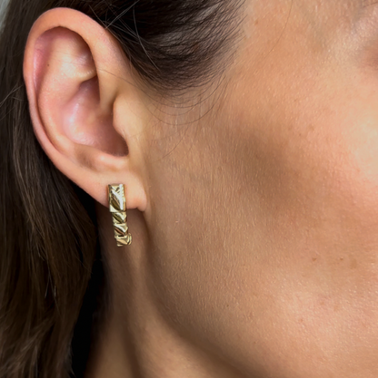 18k gold mechanical caterpillar hoop earrings, additional view