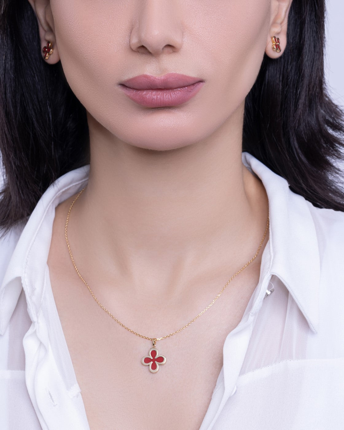 Classiyah Lucky Charm Clover Necklace in 18K gold, lifestyle view