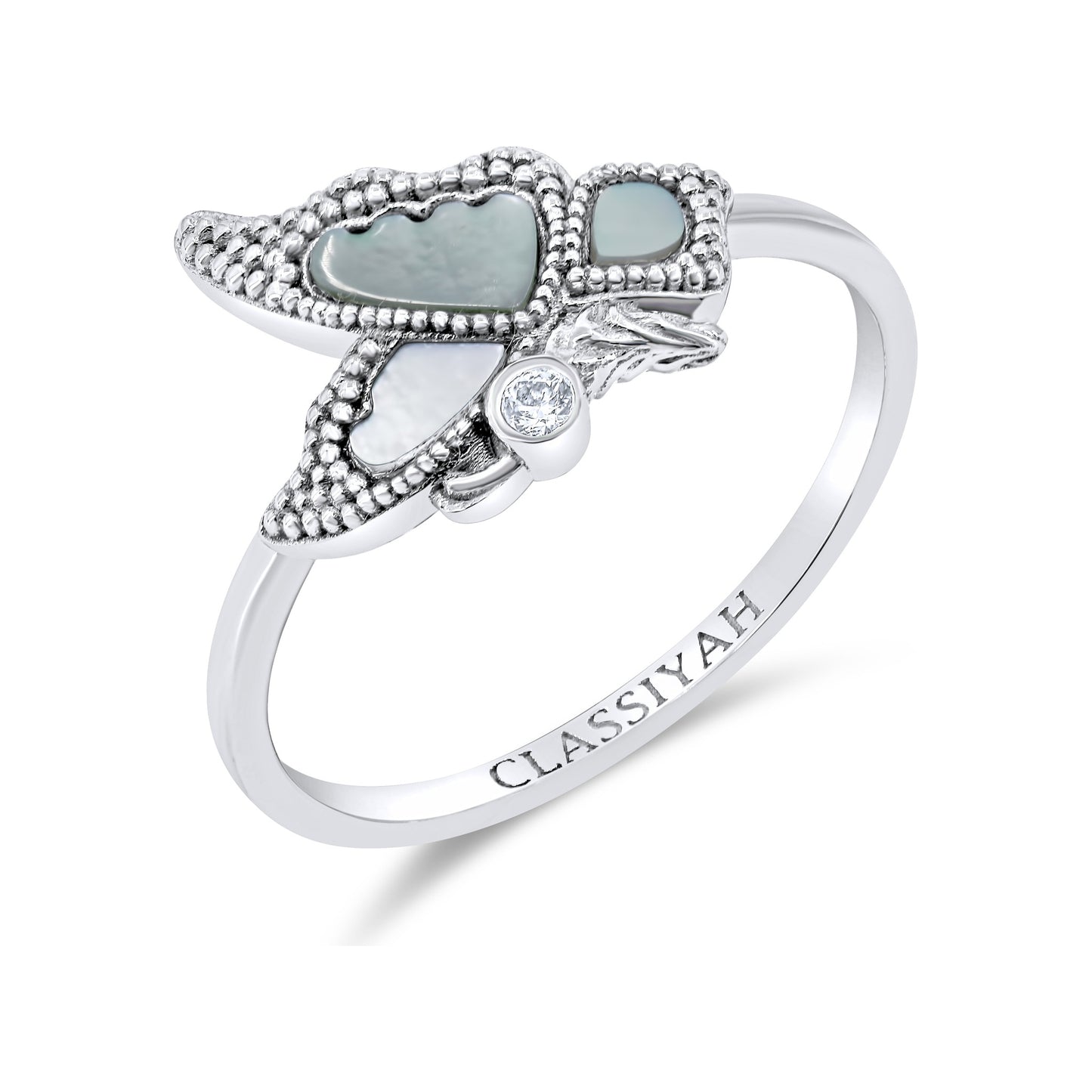 Classiyah Winged Serenity Ring in 18K white gold with diamonds