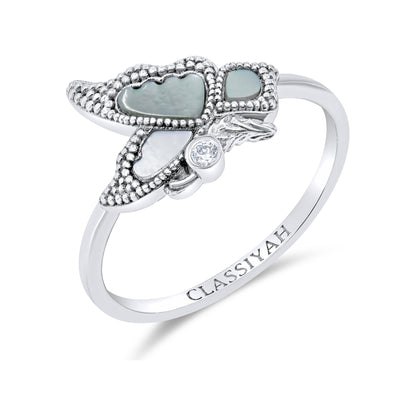 Classiyah Winged Serenity Ring in 18K white gold with diamonds