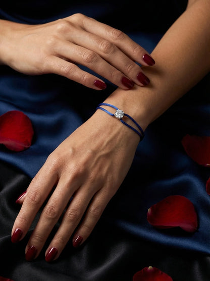 Dennis Luxe satin cord bracelet, editorial lifestyle view