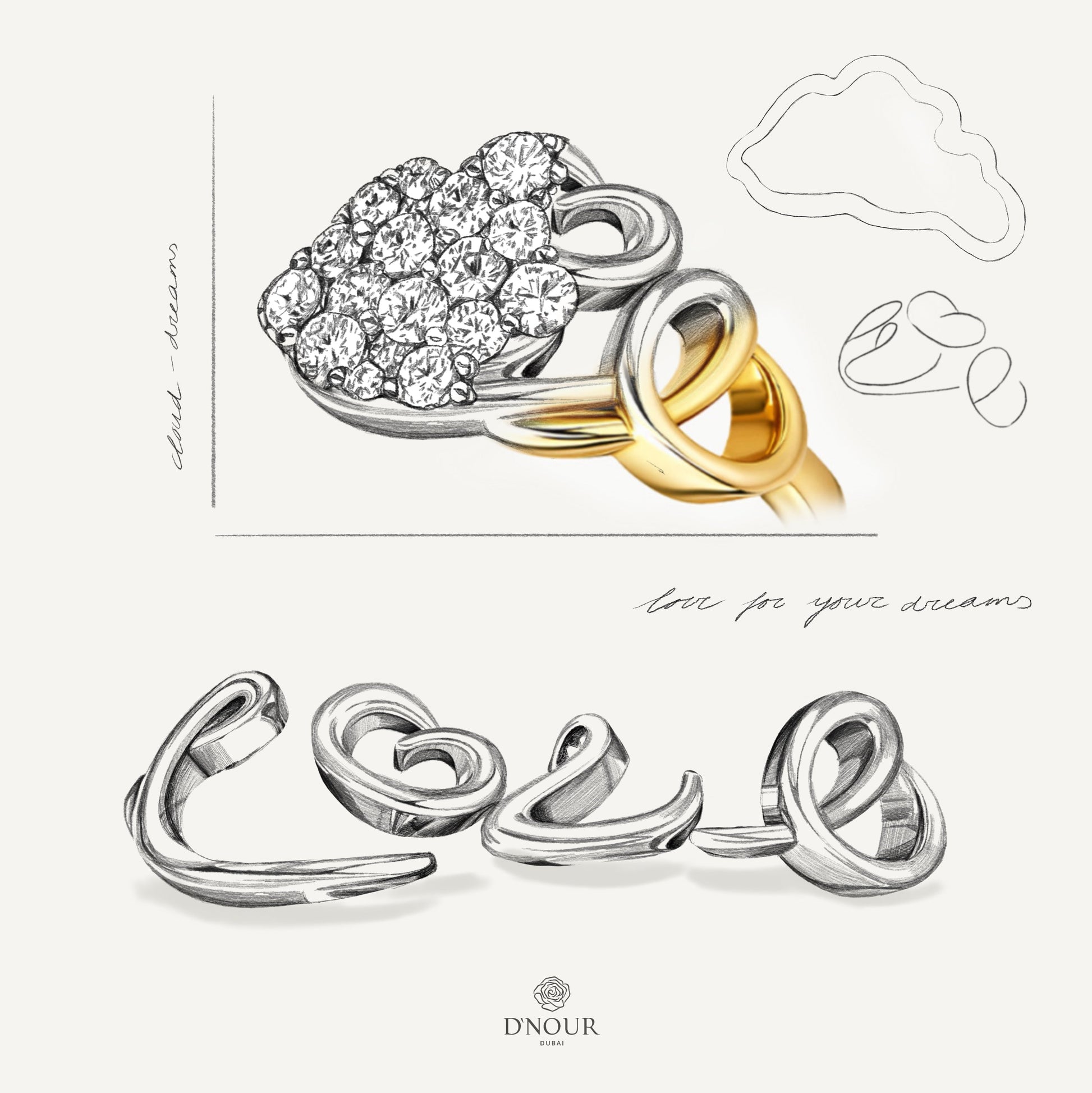 D'NOUR Cloud Love Gold Line Pendant lifestyle image