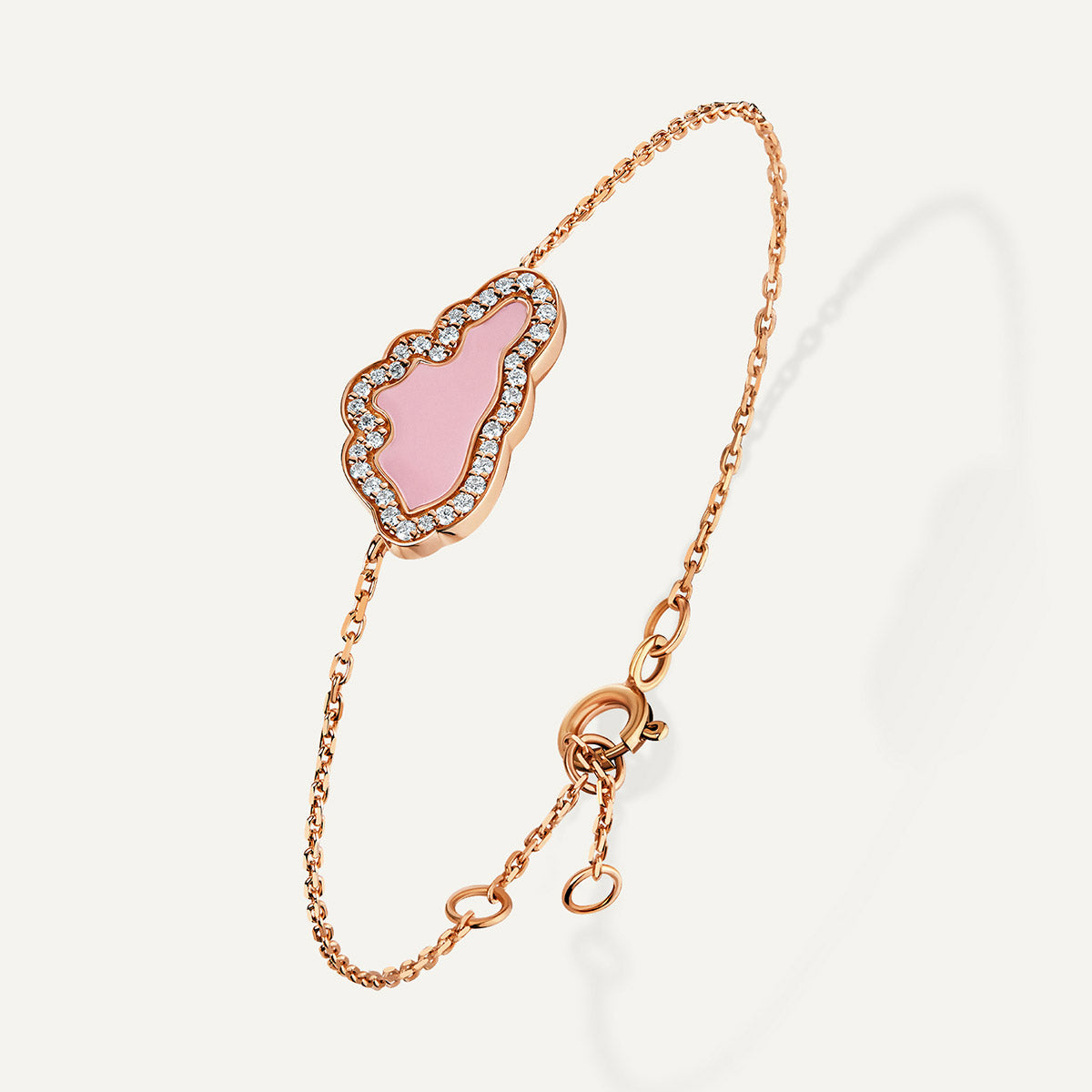 D’NOUR Cloud Love Pink Enamel Diamond Bracelet in Rose Gold