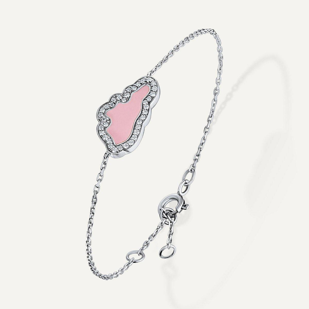 D’NOUR Cloud Love Pink Enamel Diamond Bracelet in White Gold