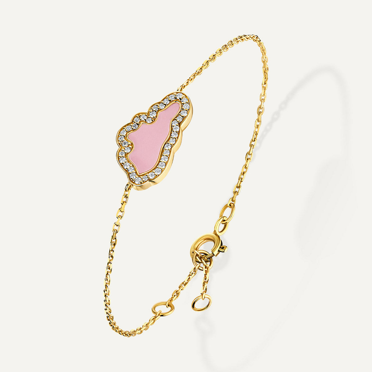 D’NOUR Cloud Love Pink Enamel Diamond Bracelet in Yellow Gold