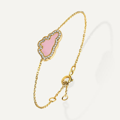 D’NOUR Cloud Love Pink Enamel Diamond Bracelet in Yellow Gold