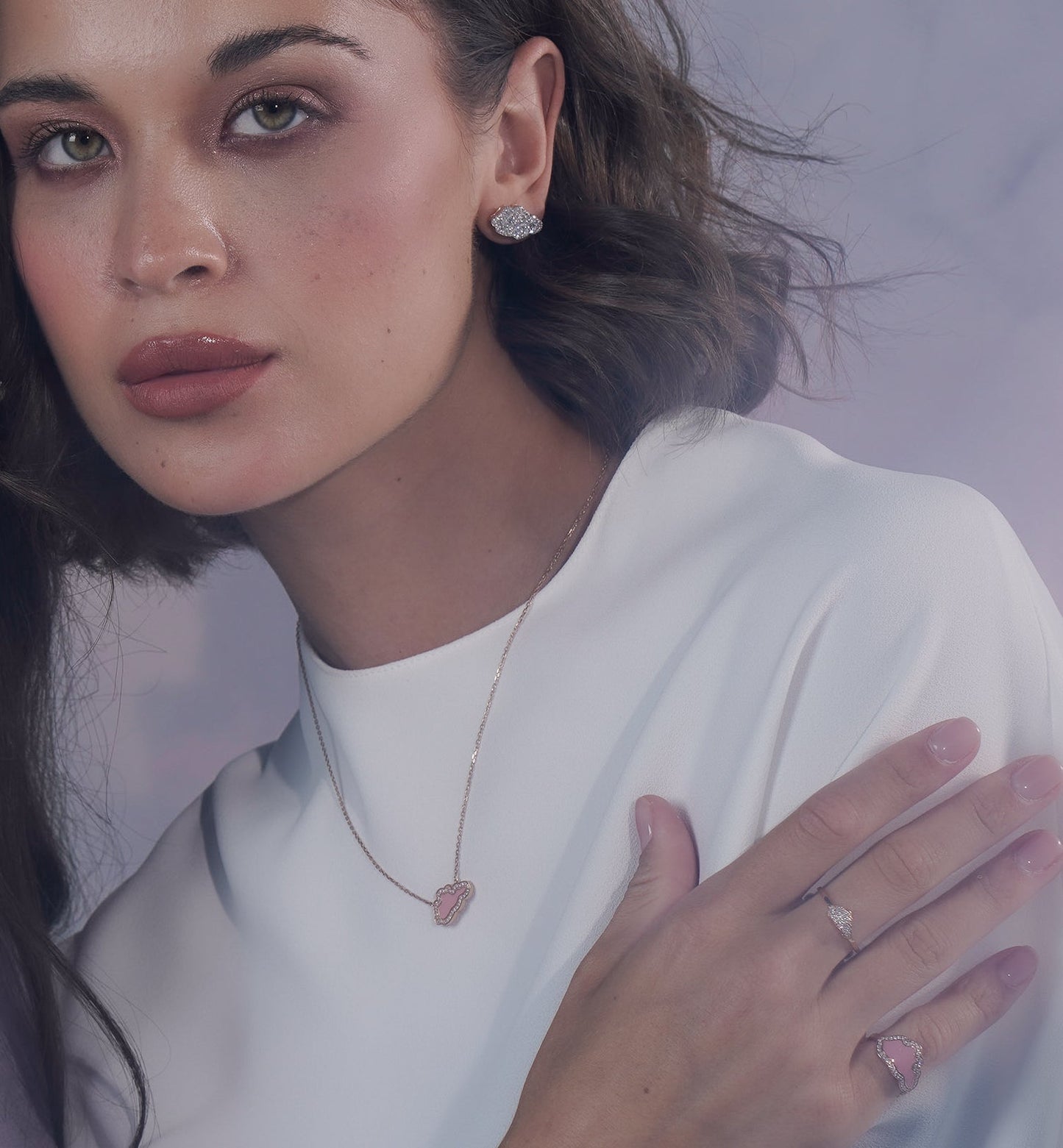 D'NOUR Cloud Love Pink Enamel Diamond Pendant lifestyle image