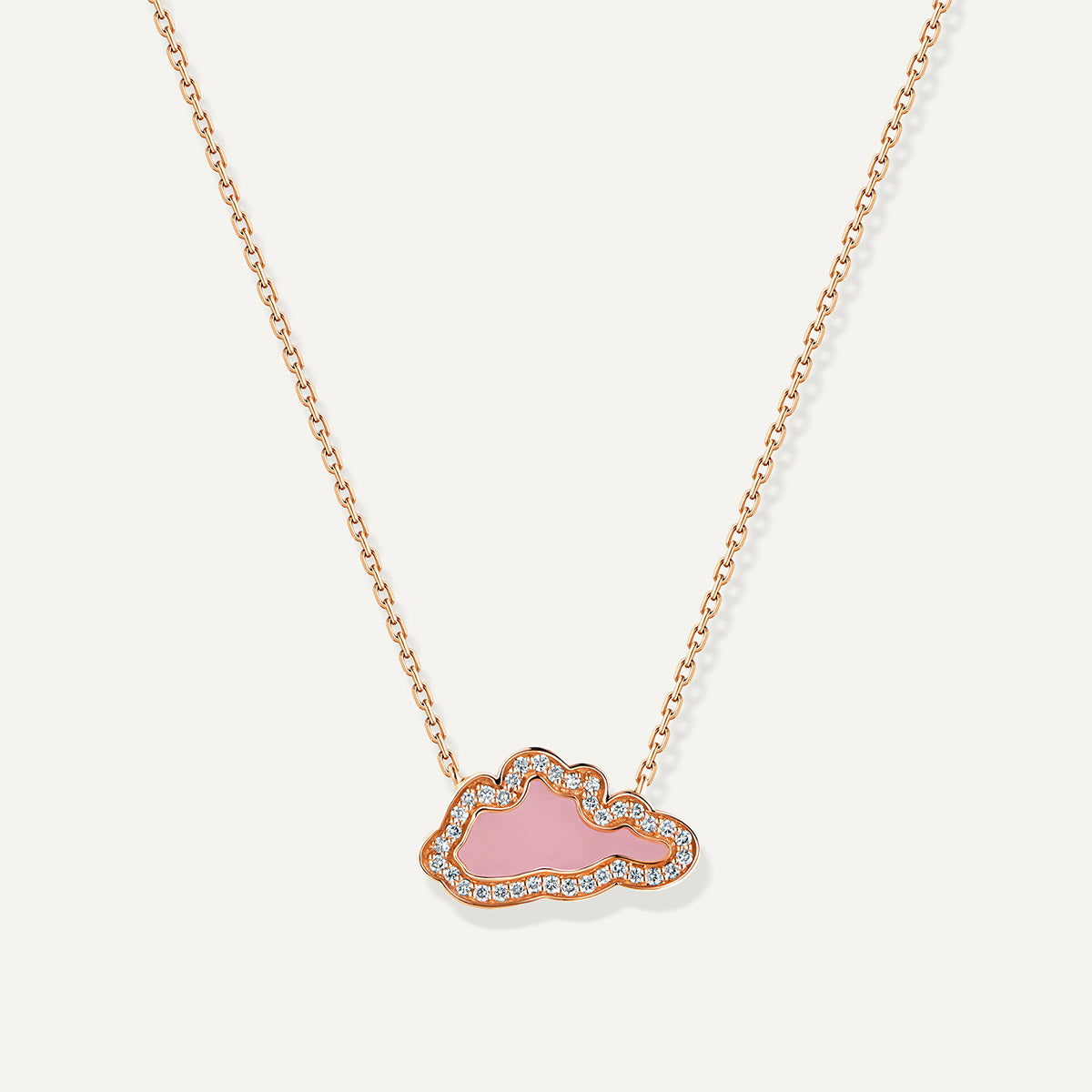 D’NOUR Cloud Love Pink Enamel Diamond Pendant in Rose Gold