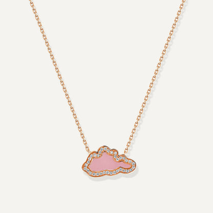 D’NOUR Cloud Love Pink Enamel Diamond Pendant in Rose Gold