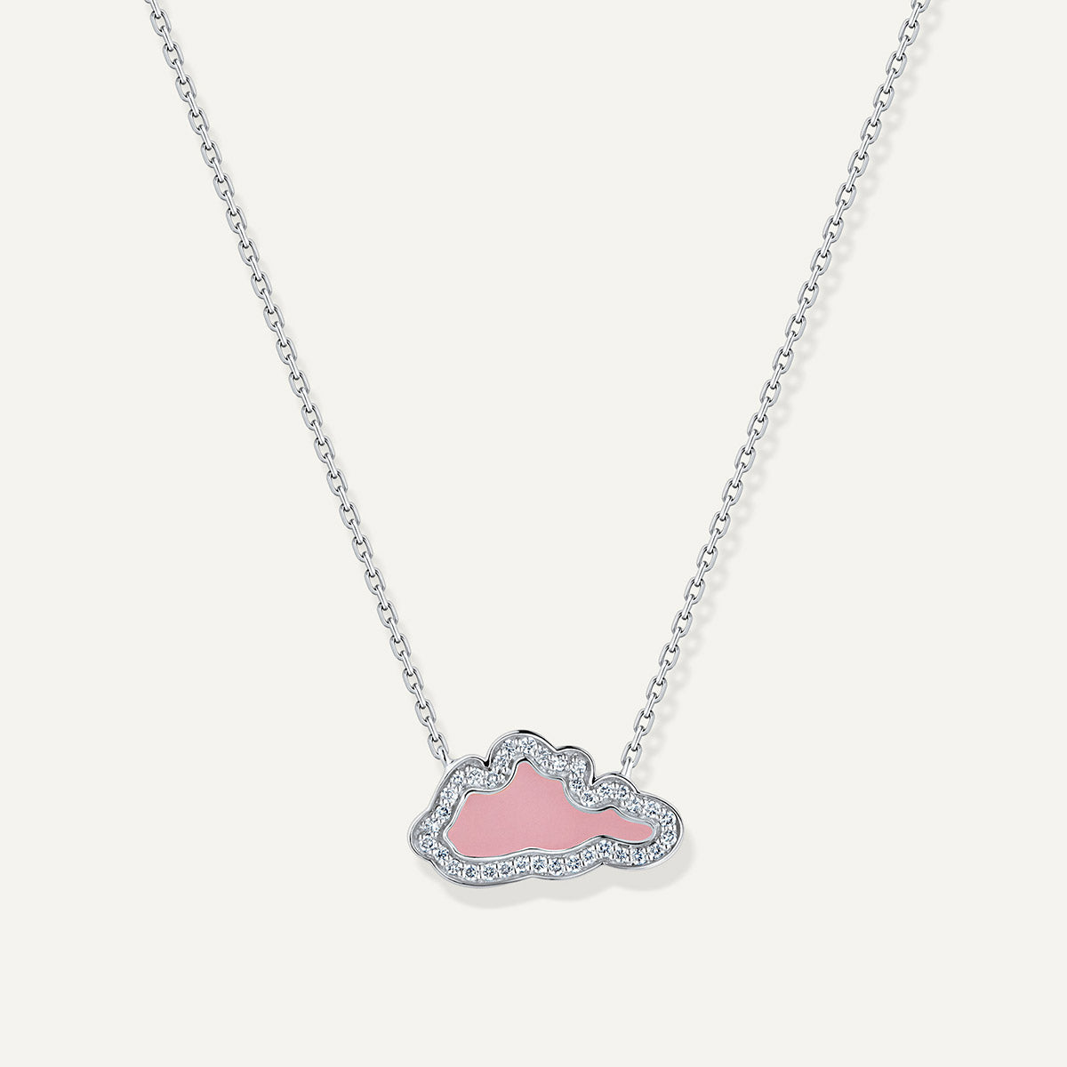 D’NOUR Cloud Love Pink Enamel Diamond Pendant in White Gold