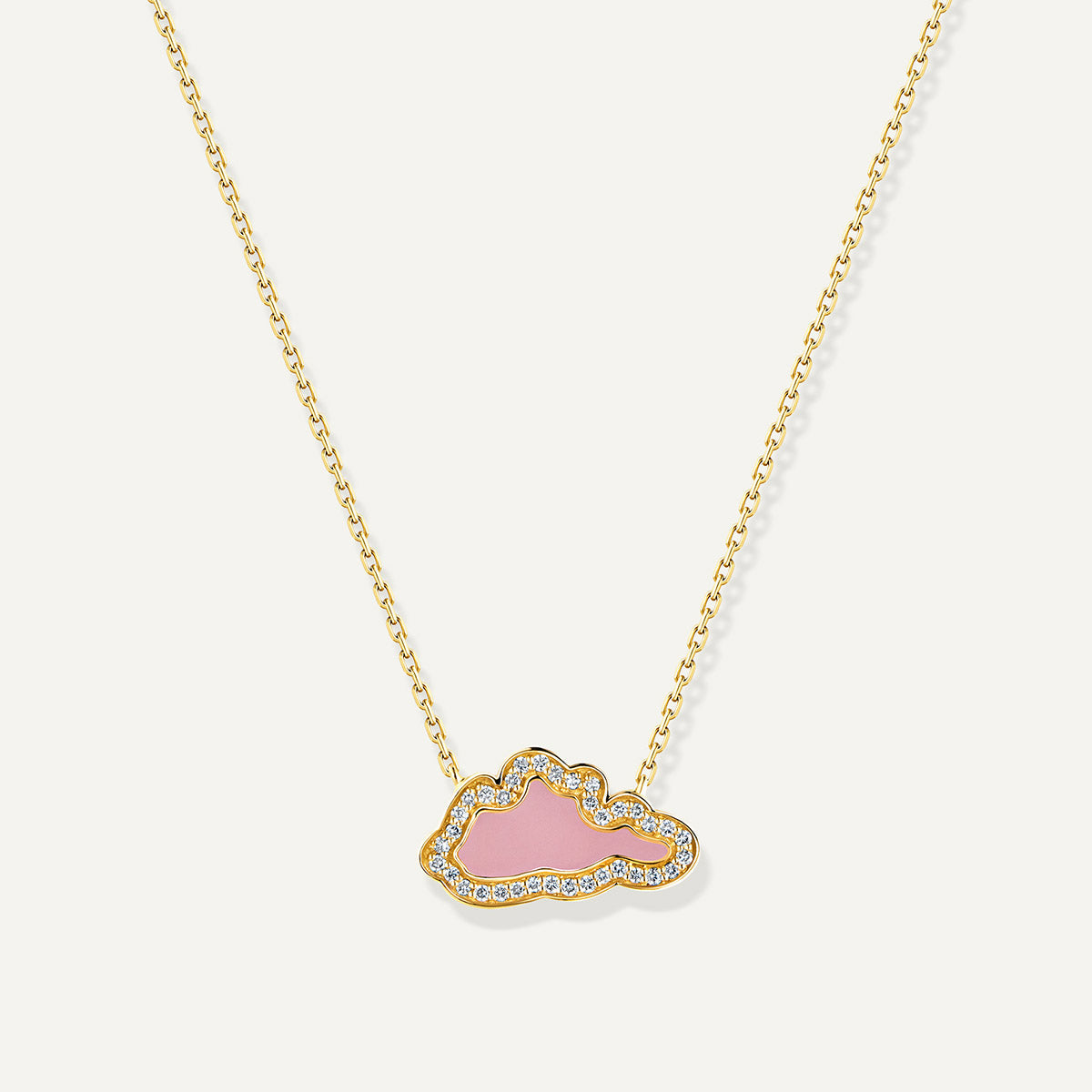D’NOUR Cloud Love Pink Enamel Diamond Pendant in Yellow Gold
