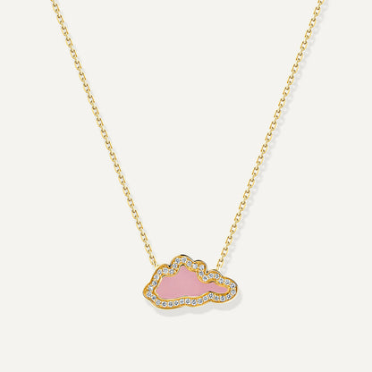 D’NOUR Cloud Love Pink Enamel Diamond Pendant in Yellow Gold