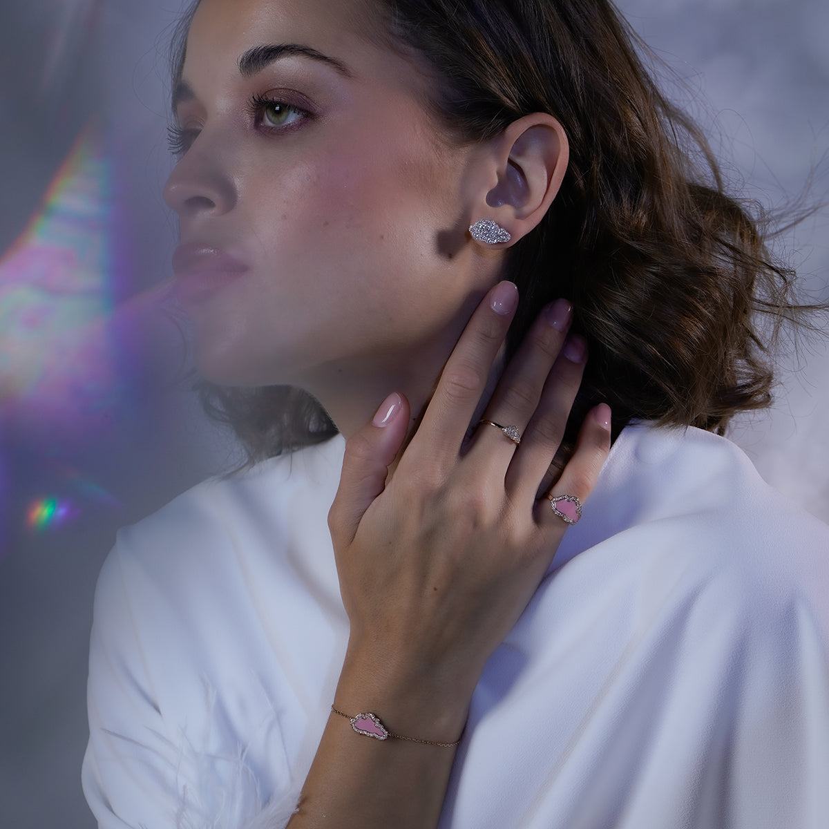 D'NOUR Cloud Love Pink Enamel Diamond Ring lifestyle image