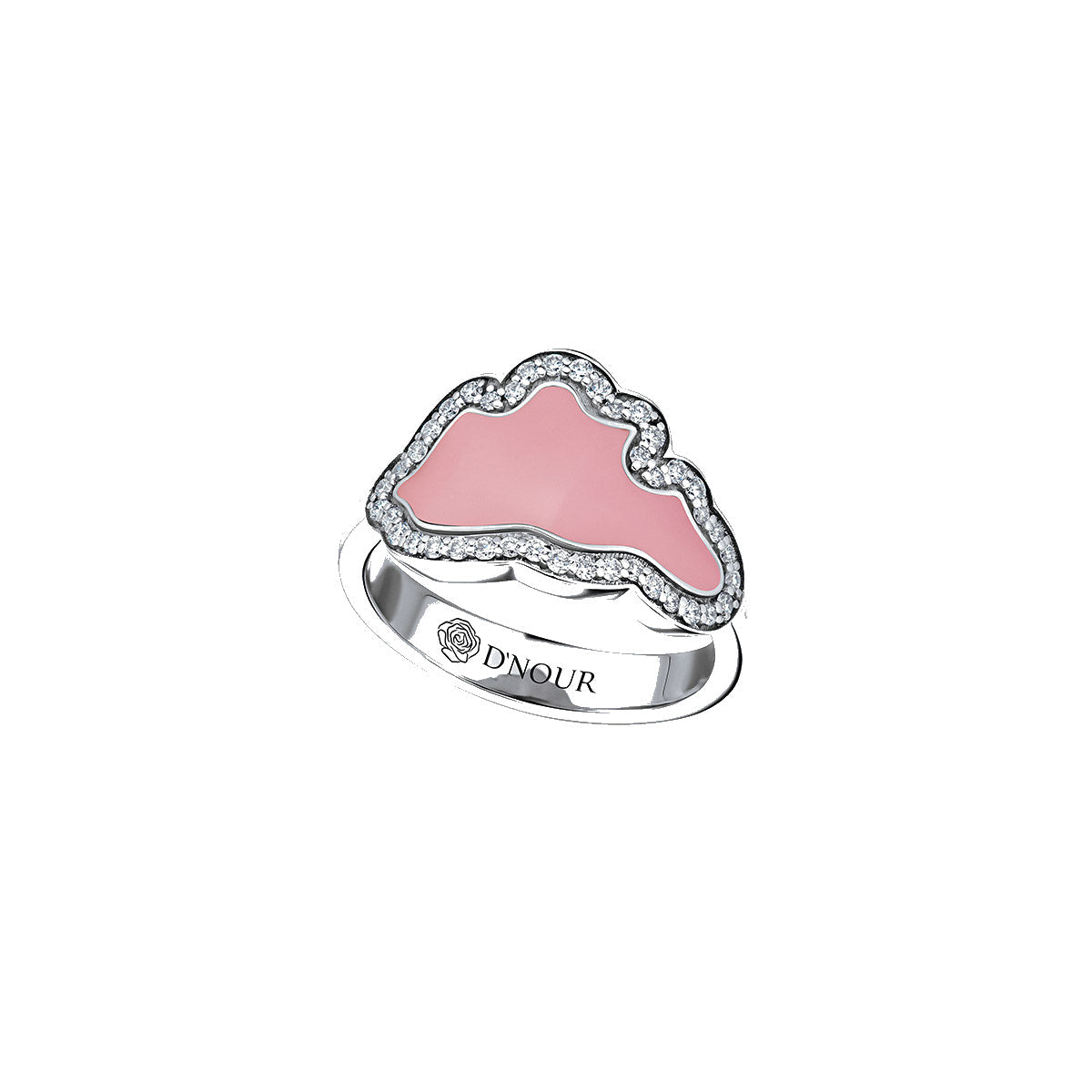 D’NOUR Cloud Love Pink Enamel Diamond Ring on pure white background