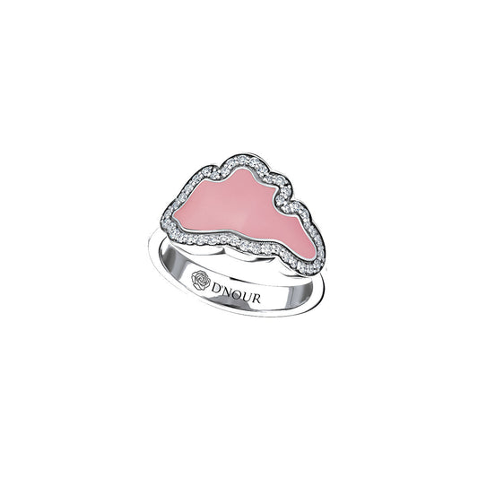 D’NOUR Cloud Love Pink Enamel Diamond Ring on pure white background