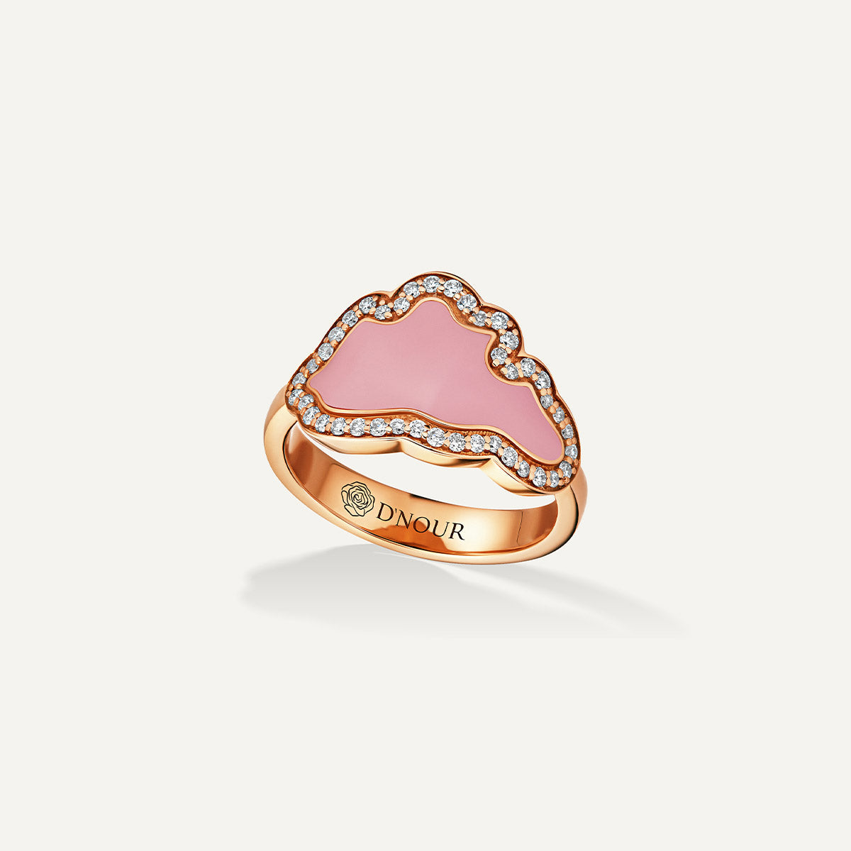 D’NOUR Cloud Love Pink Enamel Diamond Ring in Rose Gold