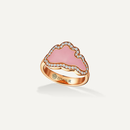 D’NOUR Cloud Love Pink Enamel Diamond Ring in Rose Gold
