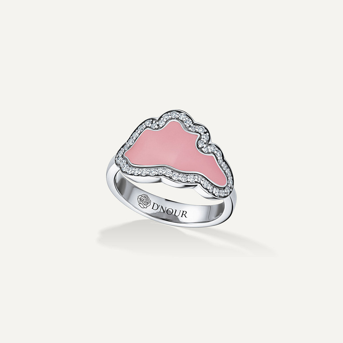 D’NOUR Cloud Love Pink Enamel Diamond Ring in White Gold
