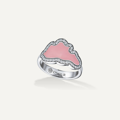 D’NOUR Cloud Love Pink Enamel Diamond Ring in White Gold