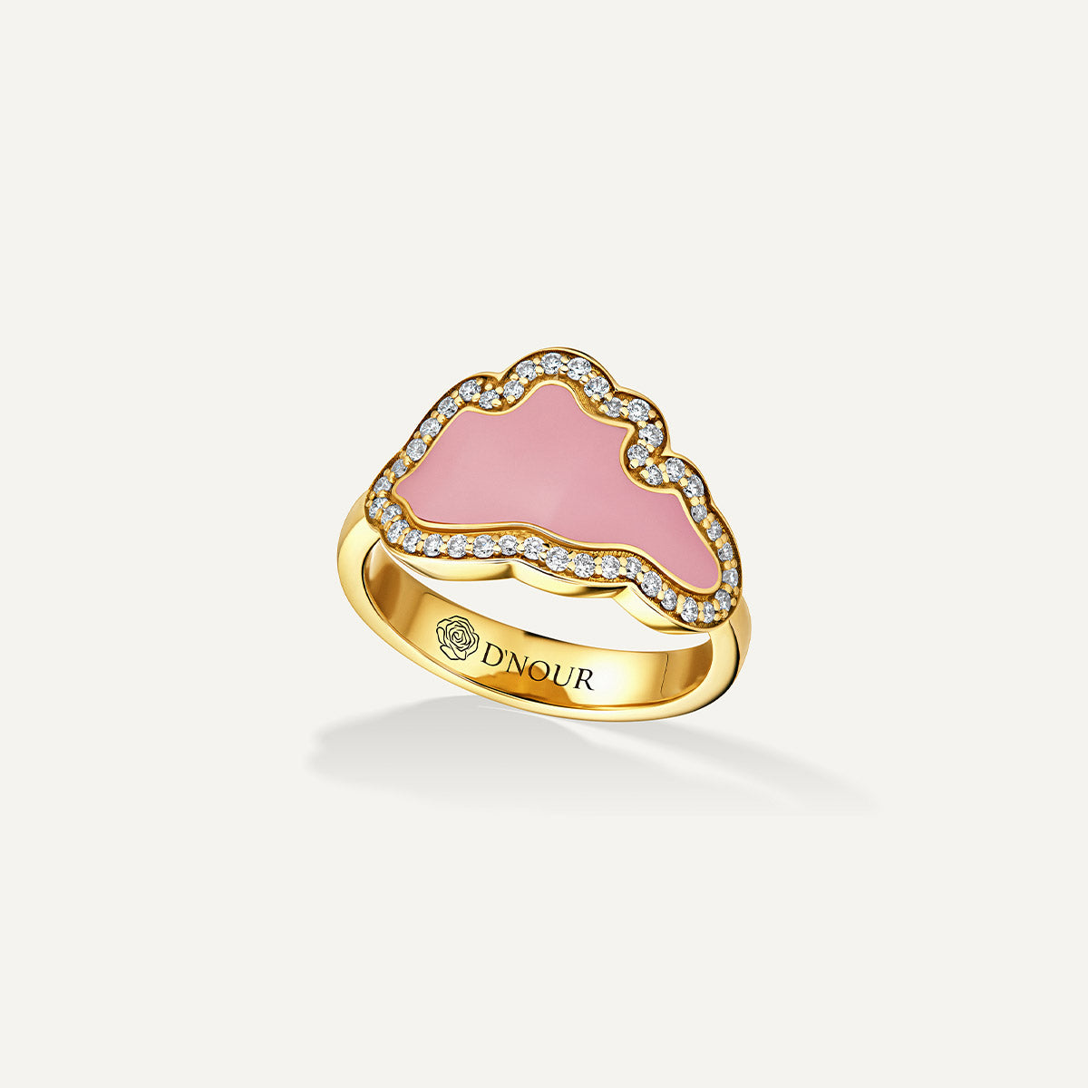 D’NOUR Cloud Love Pink Enamel Diamond Ring in Yellow Gold